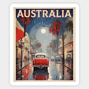 Australia Rainy Night Beach Vintage Travel Poster Tourism Sticker